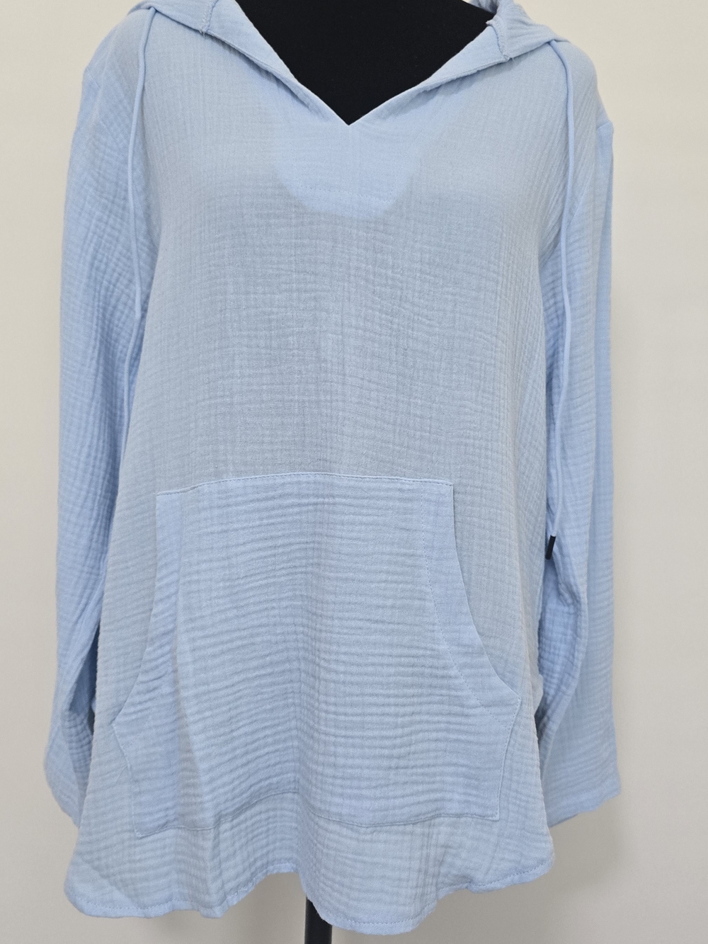 Light Blue Hooded Gauze Pullover Top